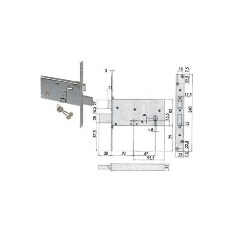 SERRATURA DA INFILARE PER FASCE DOPPIA MAPPA MM.82 H 57313  mm.70 (57313730)    CISA