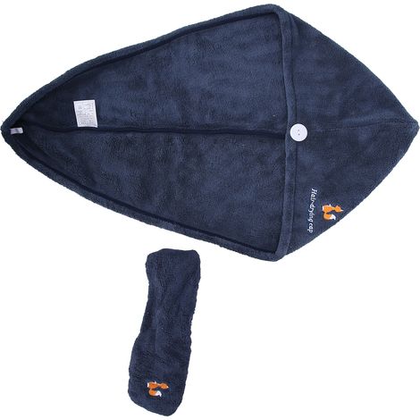 Lot de 2 serviettes cheveux absorbantes + bandeau lavage visage bleu, turban séchage rapide. (1/5)