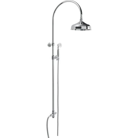 Colonne de douche vintage sans robinetterie – Pommeau rond 20 cm – Flexible 150 cm – Laiton chromé – Barre télescopique orientable – Damast (1/2)