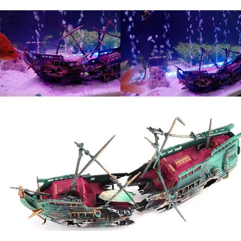 Decoración de resina para acuario [Barco varado]  Detalles realistas  Dimensiones: 24,5 cm, resina no tóxica, 1 pieza (1/5)