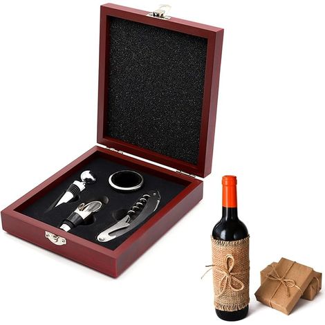 Tire Bouchon, Couteaux de Sommelier, Ouvre Bouteille de Vin, Ensembles D'accessoires pour Vin, Kit de Ouvre-Vin 4 en 1, avec Anneaux Anti-Goutte, Ouchons Vin, Verseur Vin, avec Boite Cadeau (1/5)