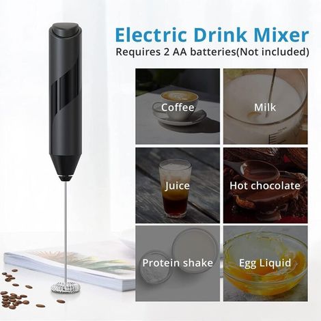 Mousseur à lait avec support, mélangeur de boissons portable pour latte, cappuccino, matcha et chocolat chaud (noir)