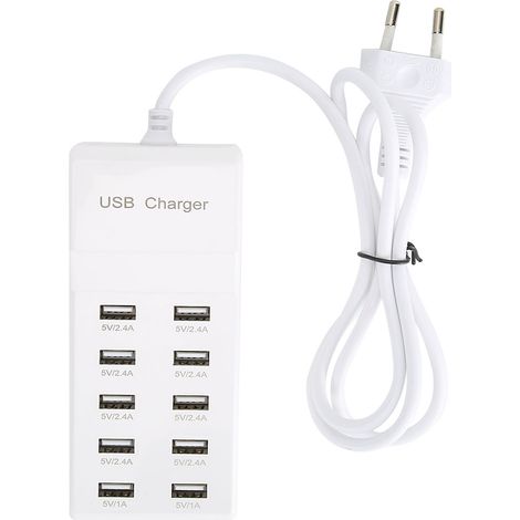 Station de charge USB rapide 10 ports, adaptateur secteur 5V 10A, chargeur multiport haute puissance (1/5)