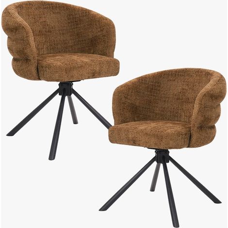 ALBANE Lot de 2 chaises pivotantes en tissu vert olive pieds en métal noir (1/5)