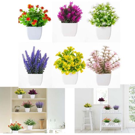 6 Plantes Artificielles Fausses Fleurs - Plantes Artificielles en Pot - Mini Bonsaï - Décoration Maison, Bureau, Table (1/5)