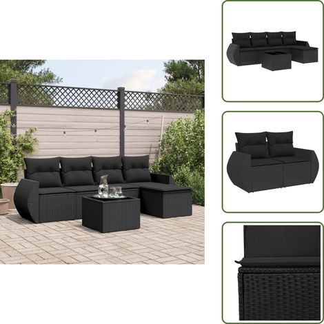 6-tlg. Garten-Sofagarnitur mit Kissen Schwarz Poly Rattan - Gartenmöbel - Outdoor Möbel - Rattan Gartenset - Lounge Set - Esstischgarnitur (1/5)
