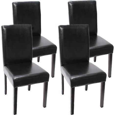 Juego de 4 sillas de cocina comedor en cuero negro, patas de madera oscura, diseño moderno 040001963