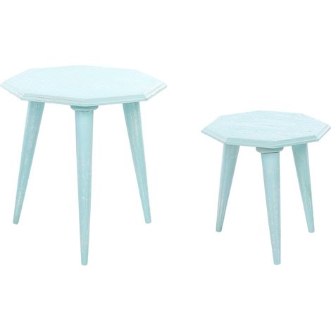 Set di 2 tavolini da caffè in legno di mango azzurro Kanri