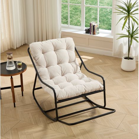 Sedia a dondolo da esterno con cuscino imbottito, struttura in acciaio, stile moderno, bianco (1/5)