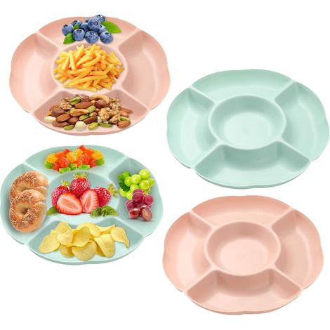 Plateaux de service à 5 compartiments, lot de 4, pour réceptions, plateau à apéritifs réutilisable en plastique
