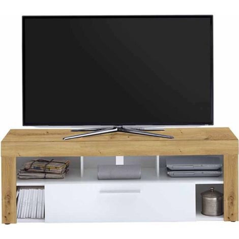 Meuble TV 1 Tiroir Design "Biotin" 150cm Chêne (1/2)