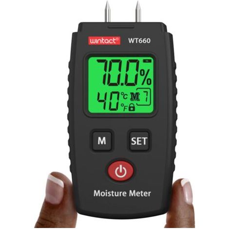 Testeur Humidité, Détecteur d'Humidité à Écran LCD avec rétroéclairage vert, Broche avec 5 Modes, Détecteur de Moisissures pour Bois et Matériaux de Construction. (1/5)