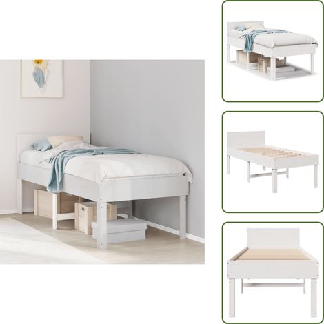 Massivholzbett ohne Matratze Weiß 75x190 cm Kiefernholz - Bettgestell - Bettgestelle - Bettrahmen - Schlafzimmermöbel (1/5)