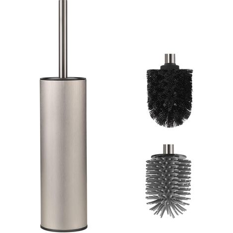 2 - Brosse WC - Support Autoportant - Nickel Brossé - Nettoyage Profond Anti-Goutte - Salle de Bain Moderne - Argent - 35x10cm (1/5)