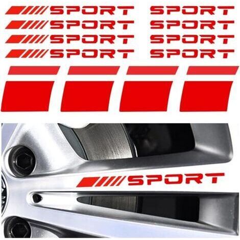 12PCS Autocollants Réfléchissants pour Jantes de Voiture, Logo de Pneu Sport Emblem Stripes, Roue Autocollant de Lettre de Voiture, Bandes de Décalcomanies pour Jantes de Voiture(Rouge) (1/5)