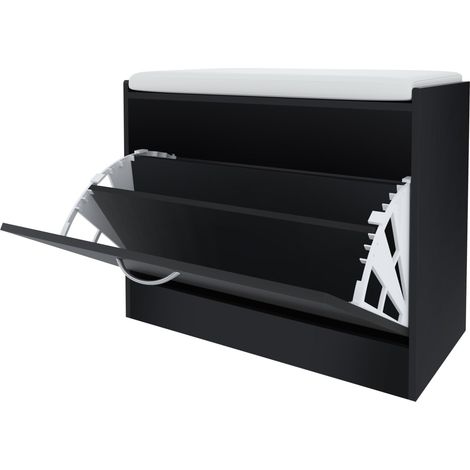 Panca Portascarpe Scarpiera Da Ingresso Piccola Salvaspazio Con Cuscino Anta A Ribalta Seduta Imbottita In Ecopelle Tripla Profondità Soggiorno Casa Camera Ufficio 60 x 30 x 48 Cm (Noce) - Colore: Ner