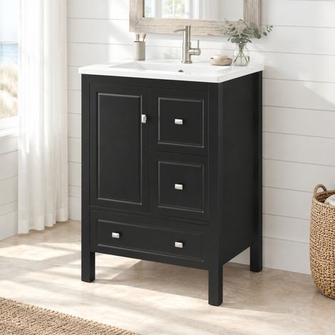 Mobile bagno con lavabo in ceramica 62 x 47 x 90 cm, nero, MDF, 3 cassetti e 1 anta OKMYHOME (1/5)