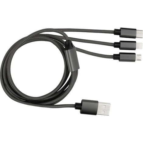 REV USB-Ladekabel 3in1 anthrazit, Apple Lightning, Micro-USB, USB-C (1/2)