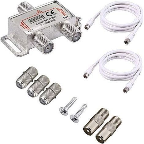 2-Voies Répartiteur Satellite 5-2500 MHz TV CATV à Large Bande Splitters avec 2 1,5m Câble Coaxial de Fiche F (1/5)