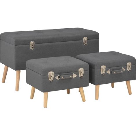 vidaXL Taburetes de almacenamiento 3 piezas gris oscuro de tela (1/5)