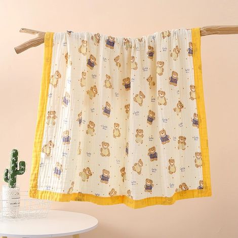 Couverture pour bébé en gaze imprimé oursons — Lange en pur coton pour nouveau-nés
110110cm (1/2)