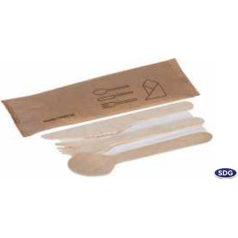 Set de Couvert en Bois Naturel et Serviette - SDG - Lot de 250