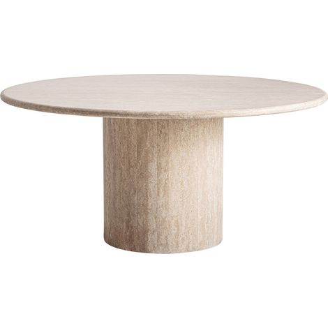 Table de salle à manger travertin beige style contemporain vieilli - Beige travertin finition vieilli (1/4)