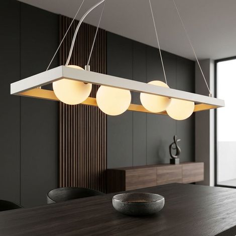 Pendelleuchte Hängeleuchte Deckenleuchte Metall sandfarben matt opal L 150 cm (1/5)