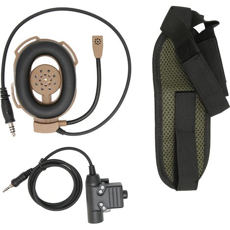 Casque d'oreillette ajustable pour moto avec micro unilatéral et PTT U94 compatible Yaesu Vertex VX‑6R VX‑7R - Marron (1/5)