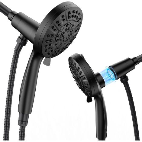 High-pressure 10-way handheld shower head, chrome-plated material, anti-clogging nozzles, built-in dual high-power spray heads (1/5)