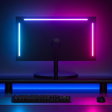 Rétroéclairage pour écran PC de 24", bande lumineuse LED RGBIC synchronisée avec couleur de l'écran et musique pour jeux, films, etc., facile à utiliser sans appareil photo, contrôle (1/5)