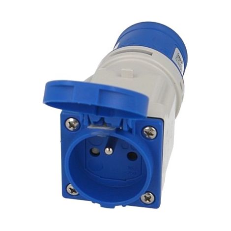 Solera – Adaptateur électrique droit prise mâle CEE vers prise femelle française monophasée 3 x 16A – Tension 230V – Indice de protection IP44 (1/2)