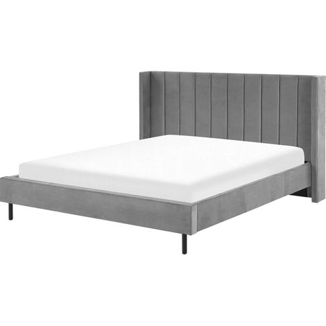 Cama con somier de terciopelo gris 180 x 200 cm listones moderno Villette