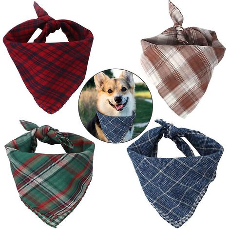 4pcs Bandana Chien, Collier Bandana Chien Bandana Chien Collier Lavable Bandana Chien Charpe Reglable Bandana Chien Carreaux Pour Chiot Chat Anima (1/5)
