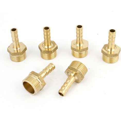 6pcs Fluted 3/8PT Male Thread x 6mm Pipe Barb Straight Coupler (1/2)