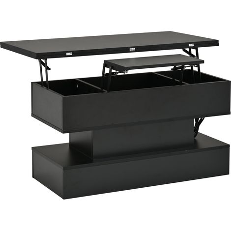 Tavolino da caffè sollevabile nero 100 x 50 x 51,5 cm con LED, vano contenitore e presa integrata (1/5)