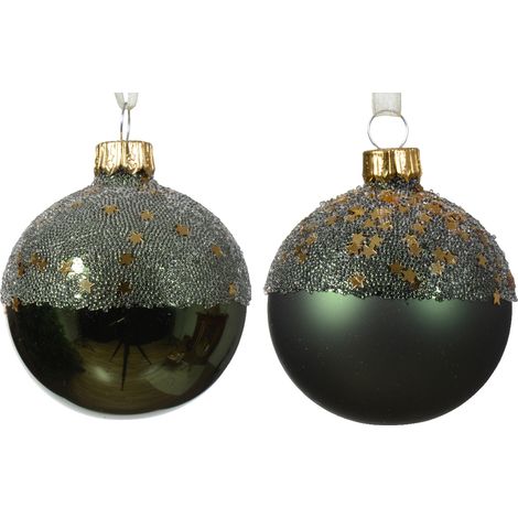 Pallina di Natale Globo di vetro opaco lucido ballotine a forma di stella con cima a 2 colori colore verde pino ø 6cm