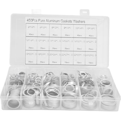 rondelle de blocage-Kit de 450 plaquettes aluminium à joint rond plat – Compatible avec applications DIY, électriques, meubles et équipements extérieurs – 18 tailles différentes (6mm à 24mm) (1/5)