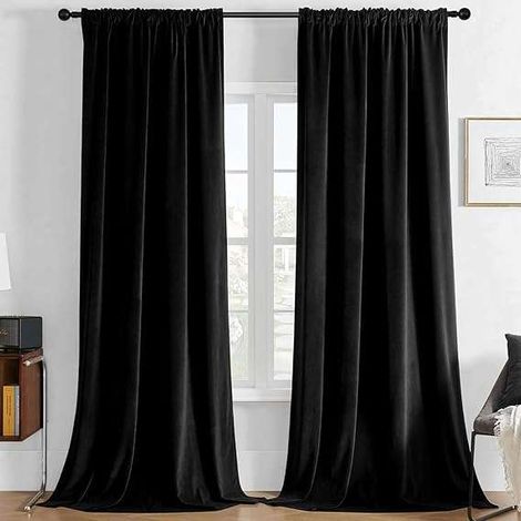Tende oscuranti in velluto con occhielli 132x244 cm nere 2 pezzi