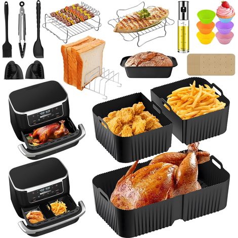 Air Fryer Silicone Mould for FlexDrawer 10.4L AF500EU, 24 Pieces Silicone Air Fryer Accessories for Fryer, AF500EUCP Accessories 1×10.4L+2×5.2L (1/5)