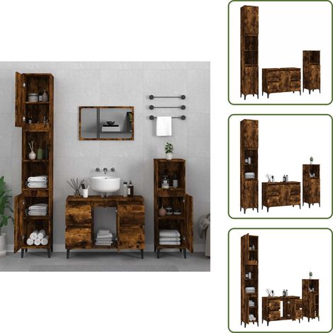 The Living Store Set Mobili da Bagno 3 pz Rovere Fumo in Legno Multistrato - Armadietto da bagno