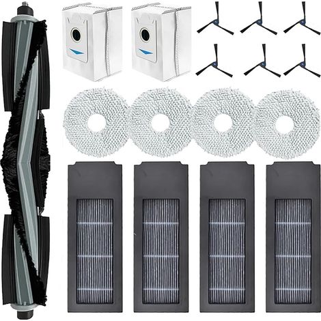 FOREHILLLot de 17 accessoires de rechange pour aspirateur Ecovacs Deebot X2 / X2 Omni / X2 Pro / DEX86, 1 brosse principale, 6 brosses latrales, 4 filtres HEPA, 2 sacs poussire, 4 chiffons (1/5)