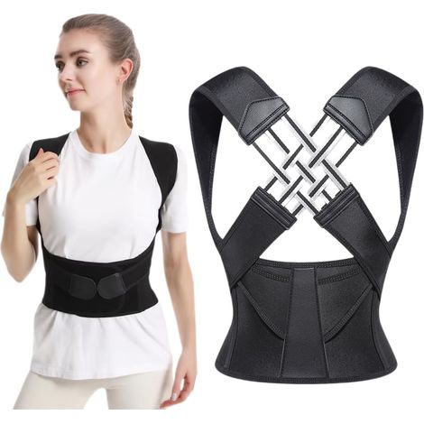 Correcteur de Posture Réglable pour Homme et Femme, Soutien Orthèse Scoliose Lombaire Spine Upright Brace, Sangle de Correction de la Posture Assise Réglable Invisible Noir (XL)