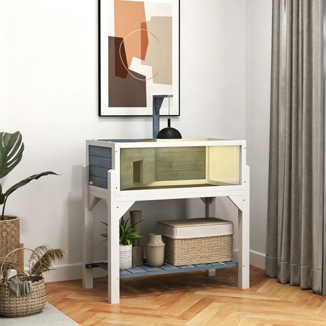 Maison pour tortues terrarium tortue terrestre sur pieds 2 zones toit ouvrant zone interactive 84,5 x 47,5 x 90 cm gris