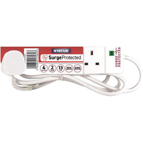 STATUS Surge Protected 4-Gang Extension Lead 2M - White