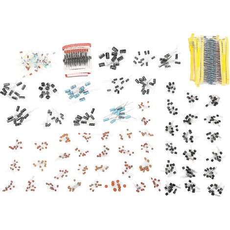 1400-teiliges Set elektronischer Bauteile: Metallfilmwiderstände, Keramik-Elektrolytkondensatoren, Transistoren, LEDs