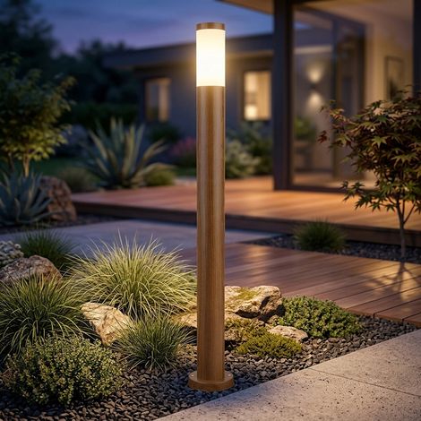 Lampada da terra, lampada da esterno, lampada da giardino, lampada da terra, lampada da sentiero, terrazza IP44, acciaio inossidabile aspetto legno, 1x attacco E27, DxH 12,7x110 cm (1/4)