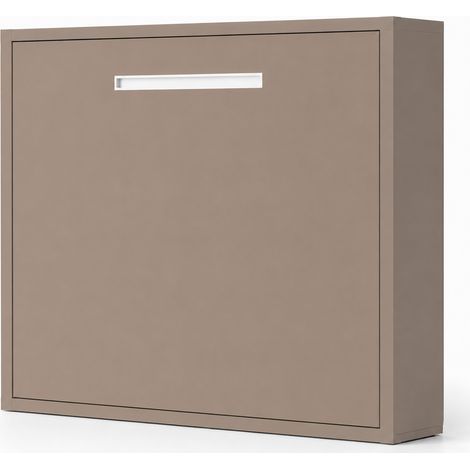 Lit escamotable horizontal MOLANE – Armoire lit avec sommier à lattes intégré Sans matelas Taupe-160x200-Cadre Taupe-Façade Taupe (1/5)