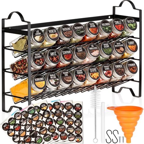 3-Tier Metal Spice Rack with 24 Glass Containers (1/5)