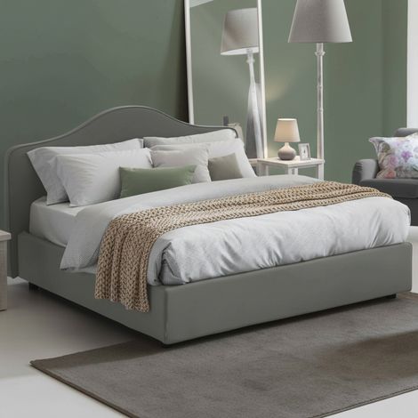 Talamo Italia Cama matrimonial Annunziata, Cama contenedor con revestimiento de tela, 100% Made in Italy, Apertura frontal, con colchón de Cm 160x190 incluido, Gris, con embalaje reforzado (1/5)